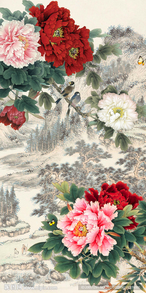 玄关牡丹背景墙