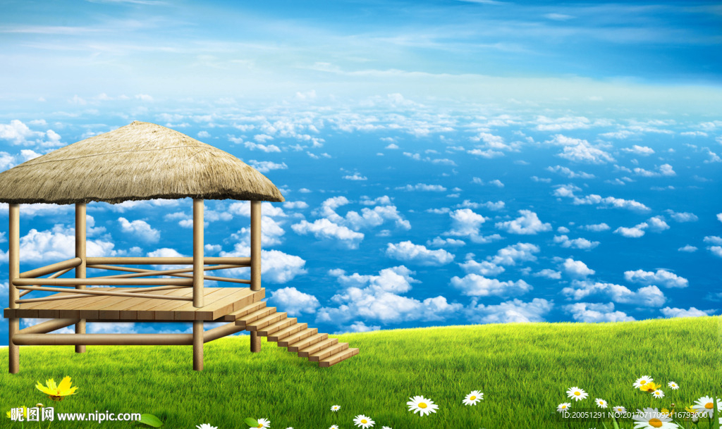 电视背景墙 蓝天草原