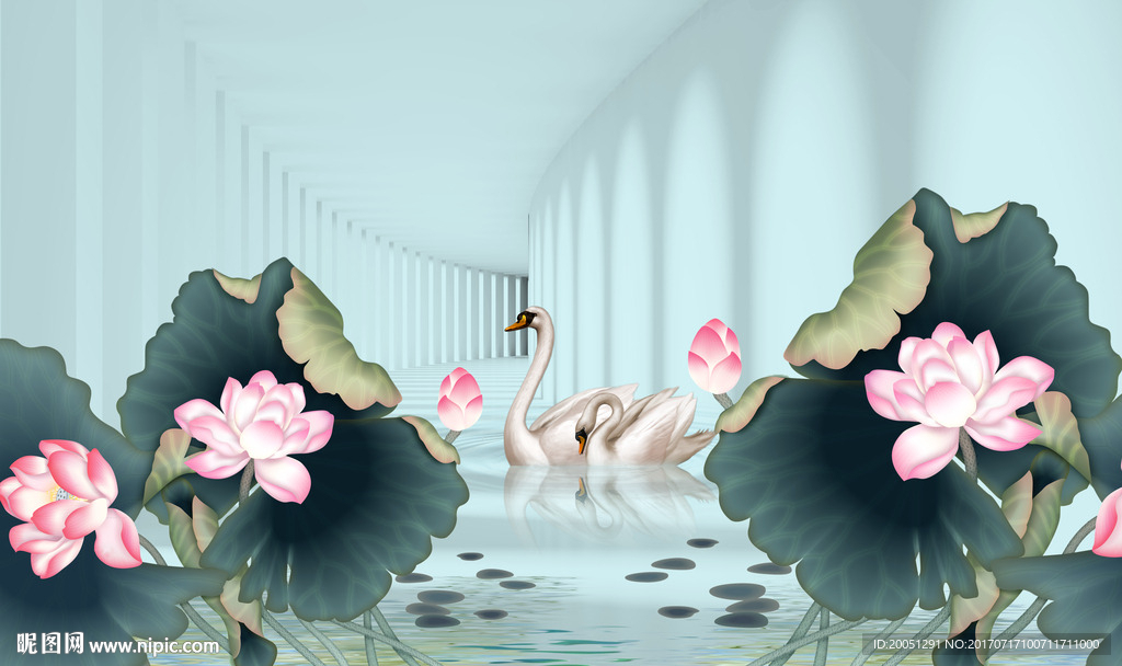 3d荷花背景墙