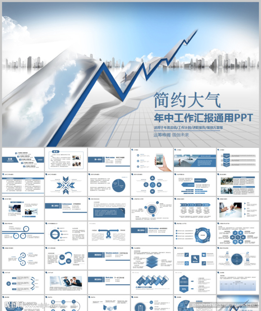 商务年中工作总结工作汇报ppt