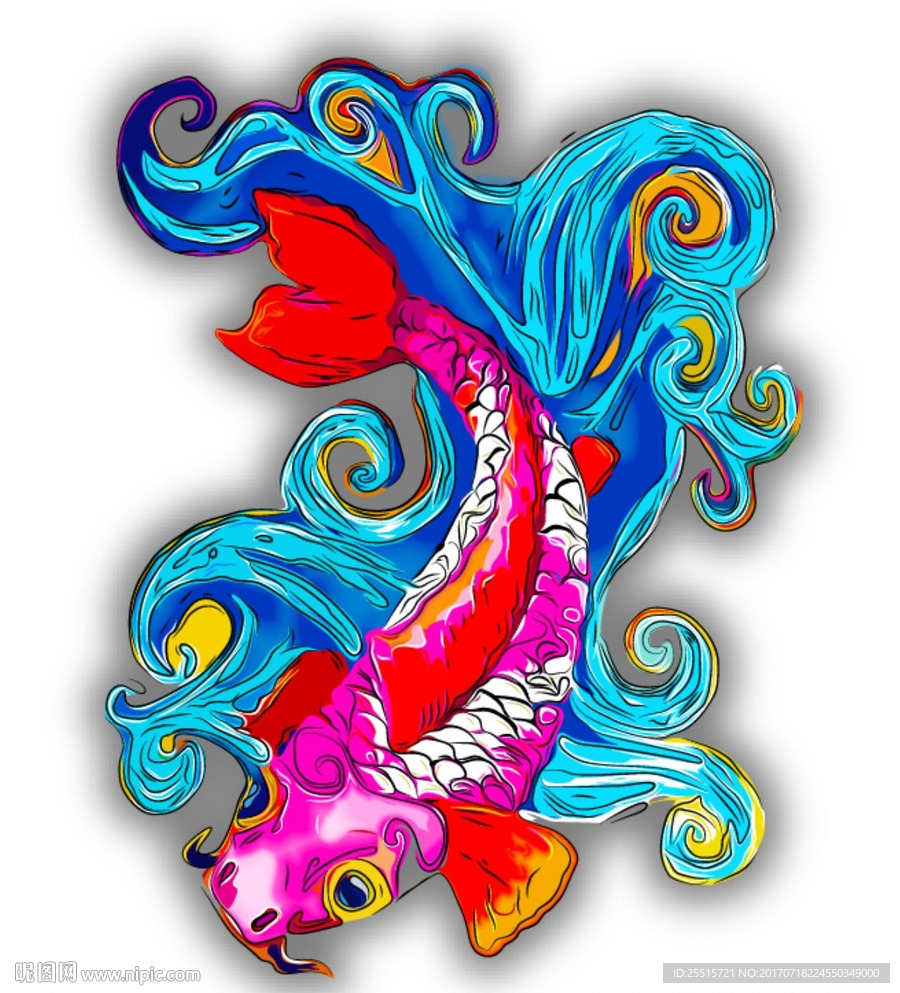 彩色鲤鱼花纹矢量图