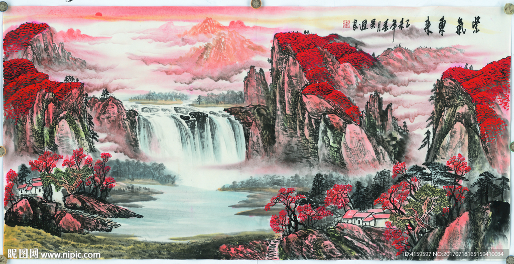 紫气东来山水画