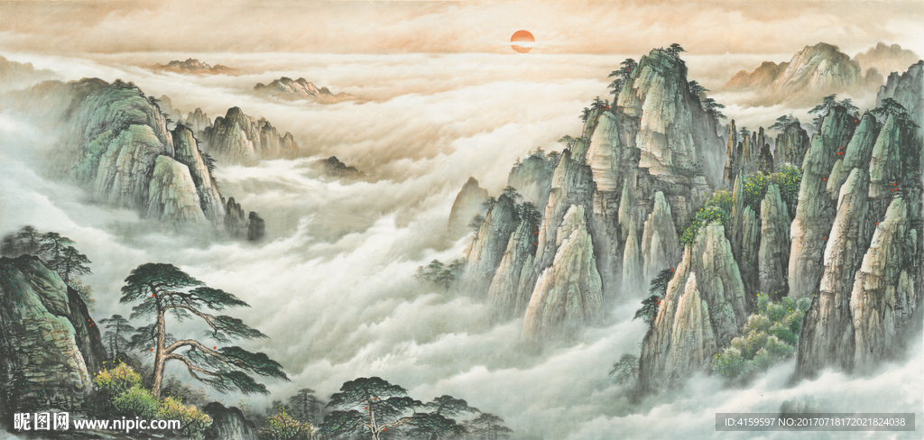 国画迎客松