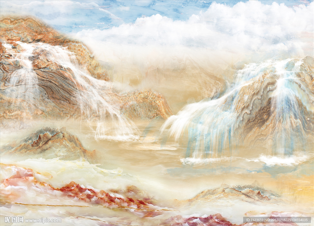 大理石纹高山流水大理石背景墙石