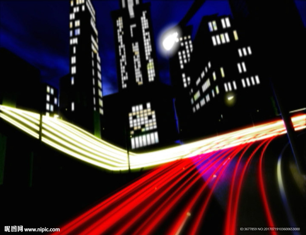 夜晚城市道路穿梭夜景