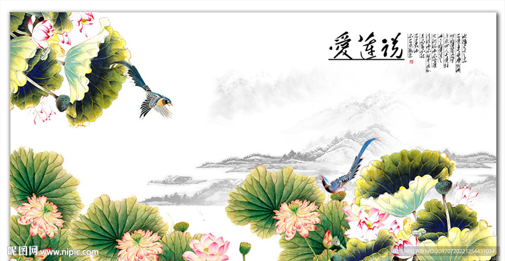 荷花国画