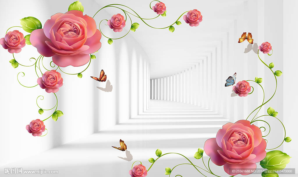 3D立体时尚玫瑰花朵电视背景墙