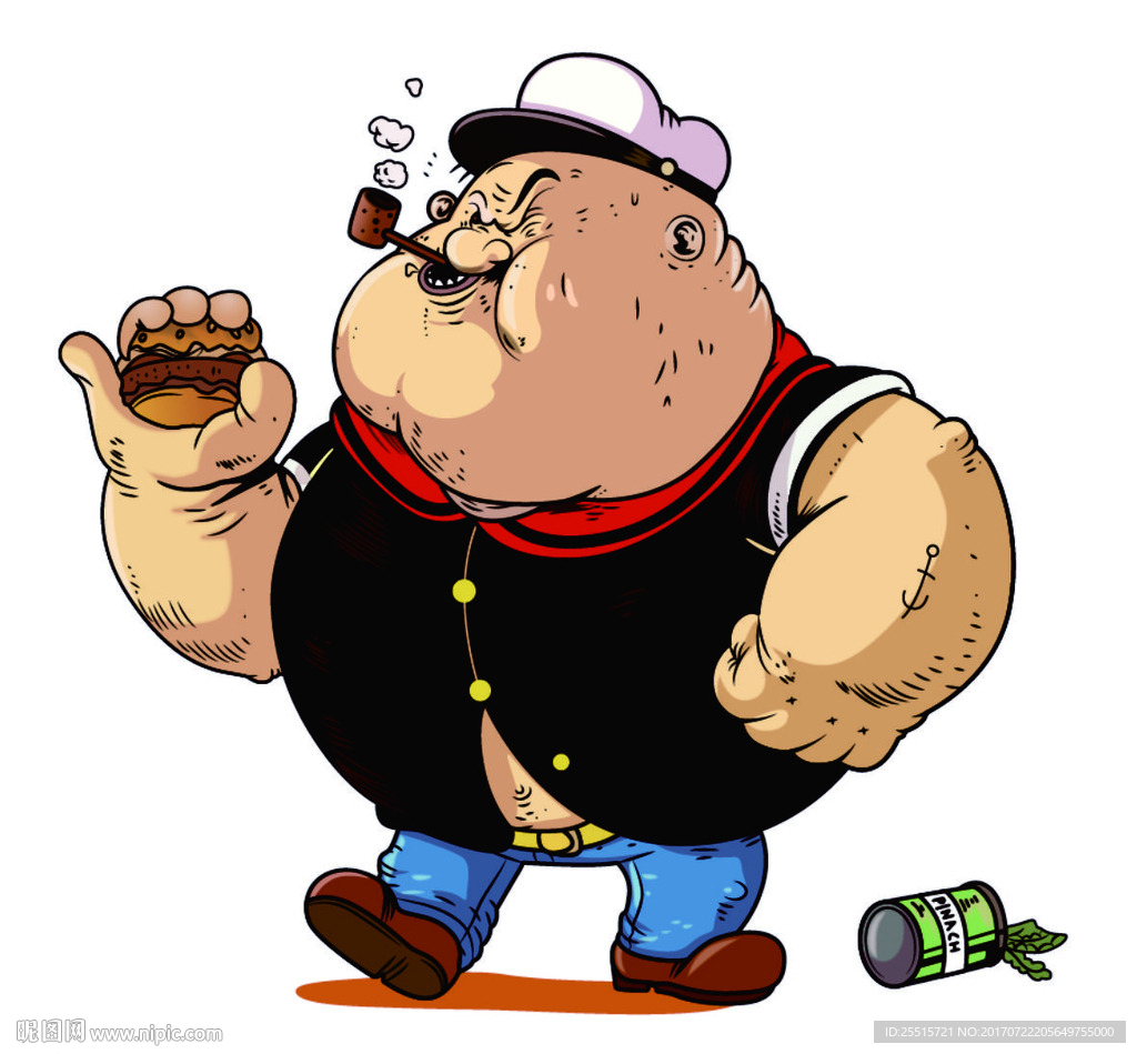 卡通吸烟的大胖子