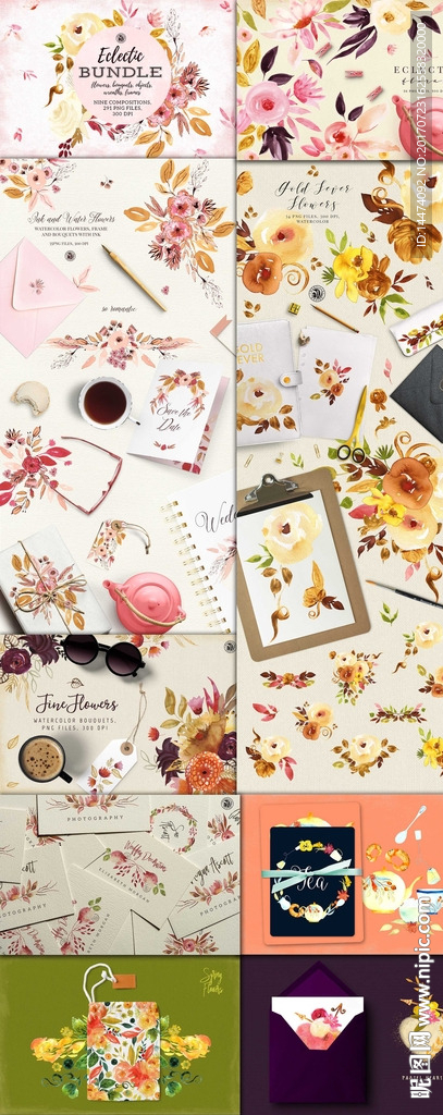 水彩手绘花卉花