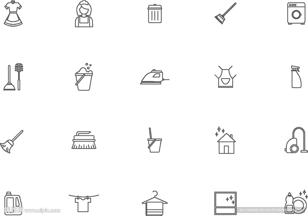 精致矢量家居清洁家务图标集合