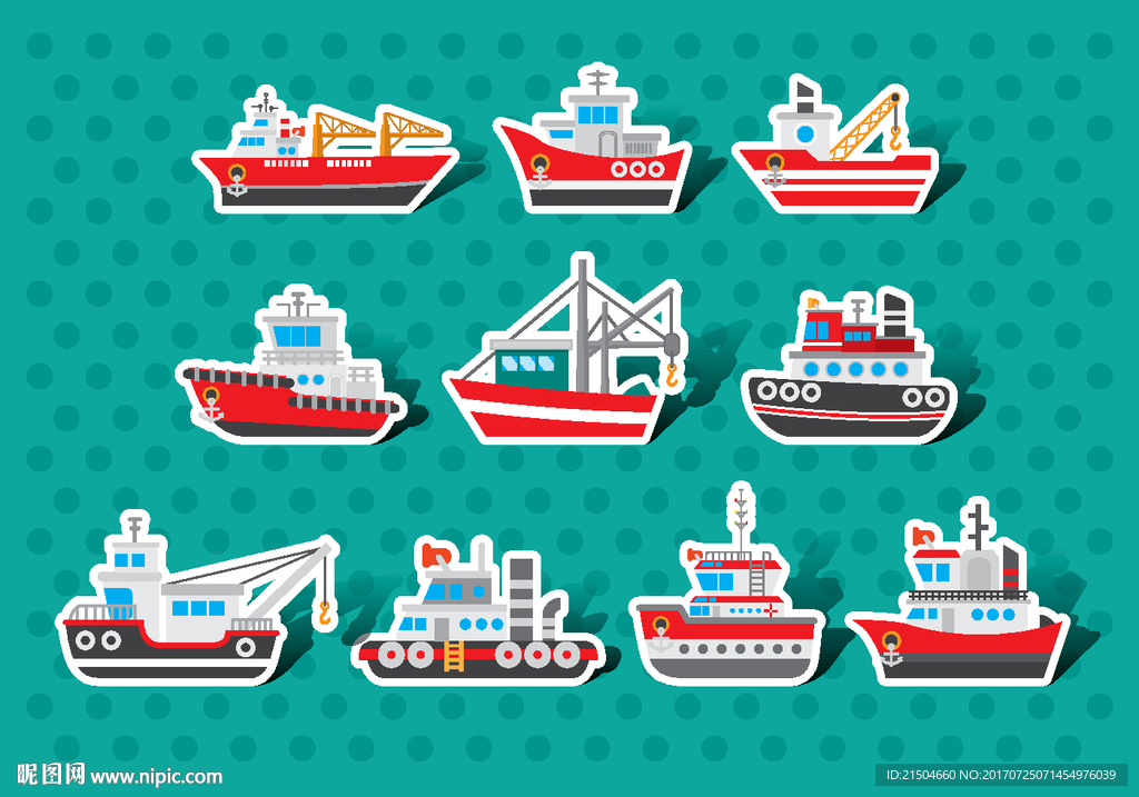 精致矢量拖船船只图标