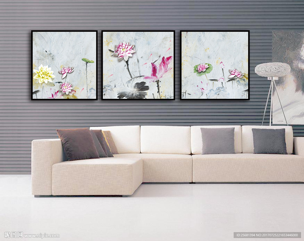 油画荷花浮雕画