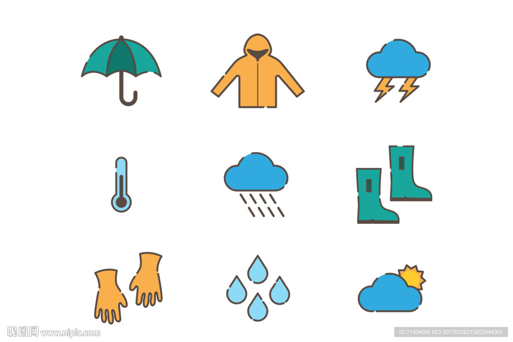 精致矢量彩色雨天图标