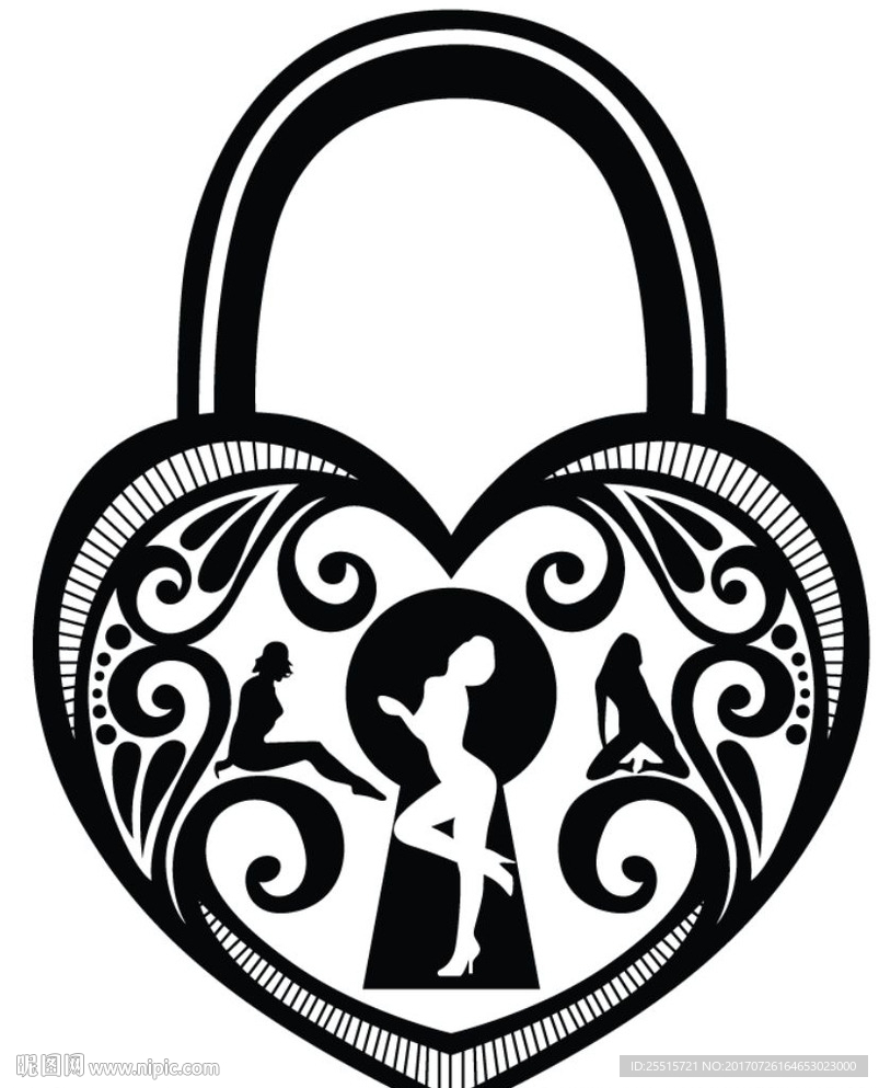 爱心锁雕刻矢量
