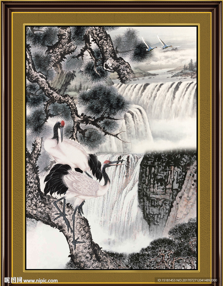 水墨山水仙鹤图