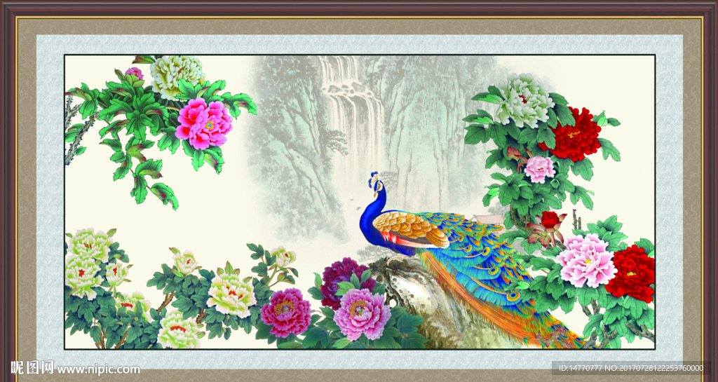 花开富贵孔雀图