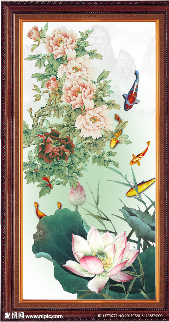 国画荷花 牡丹图