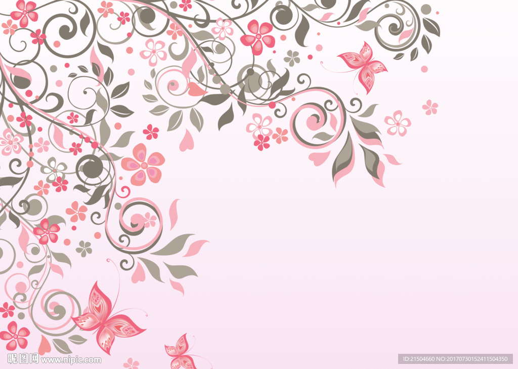 精致矢量粉色春天花卉插画底纹