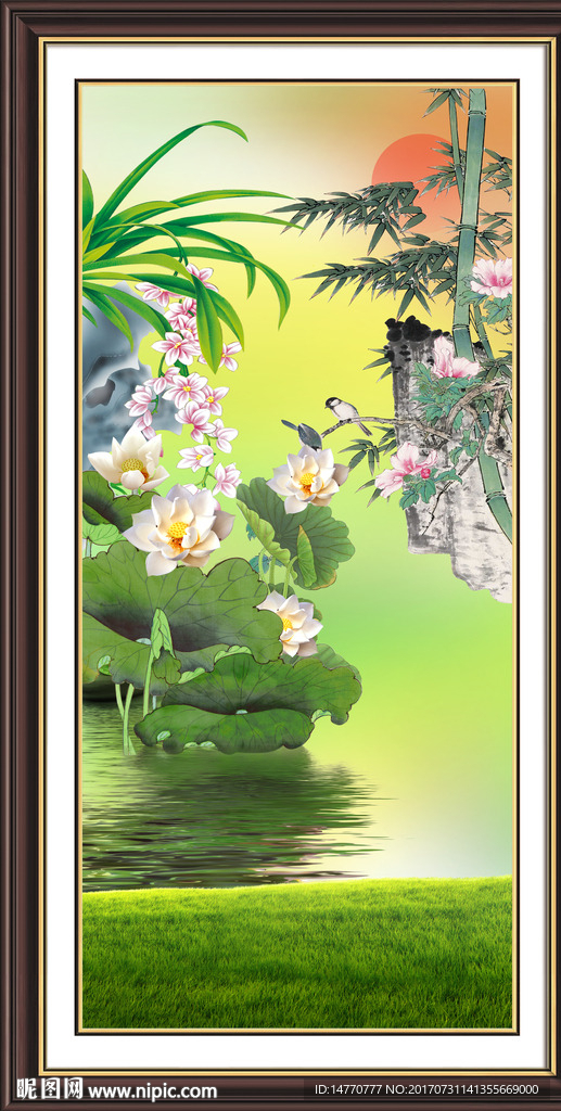 国画荷花风景花鸟图