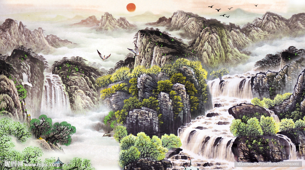 国画山水背景墙