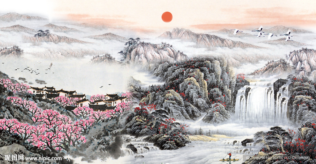 国画山水电视背景墙