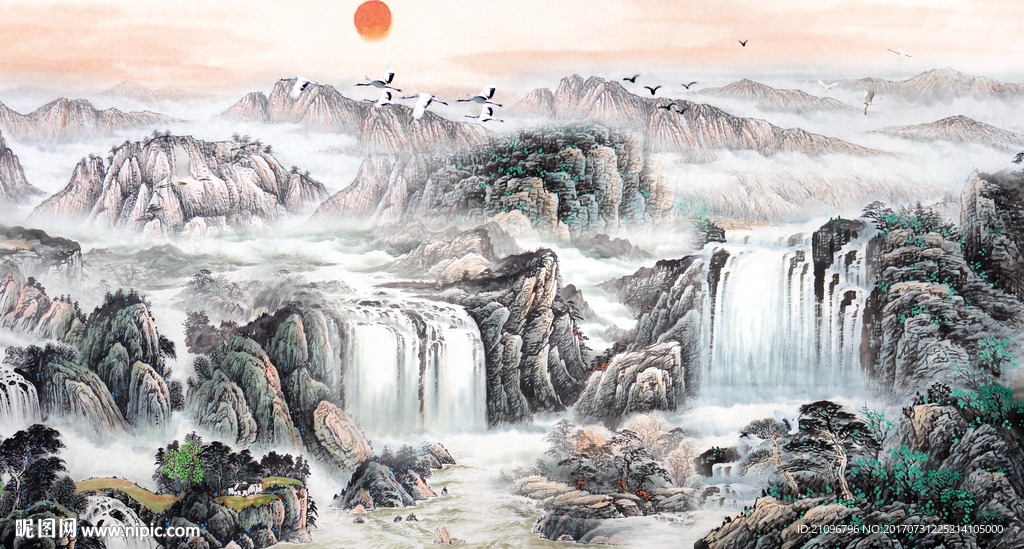 国画山水背景墙