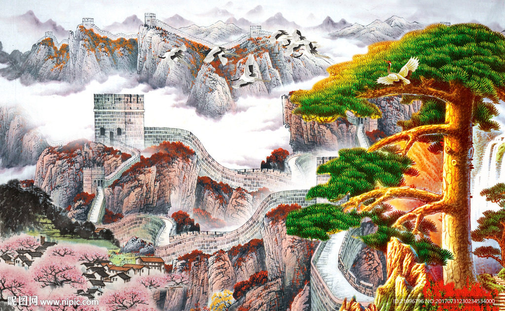 长城迎客松背景墙