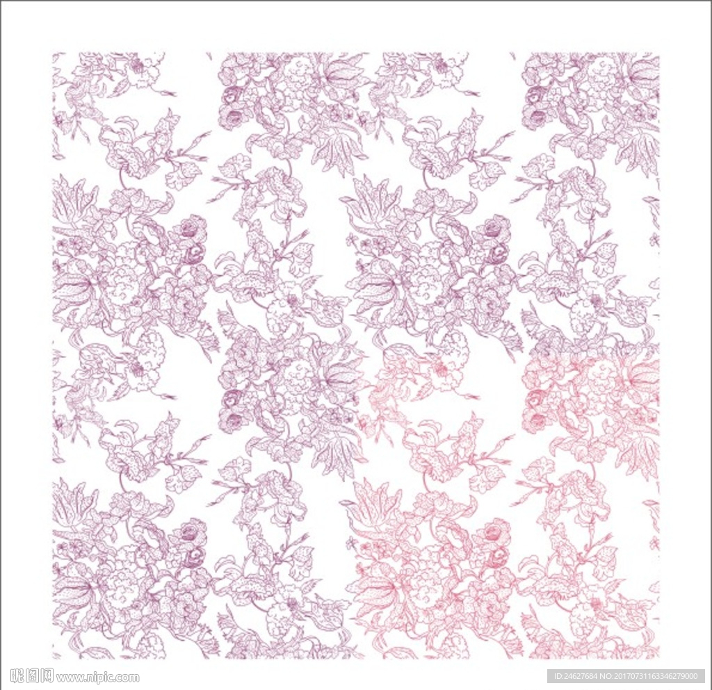 单色线稿花纹印花版