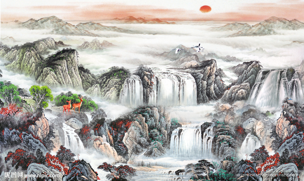 国画山水电视背景墙