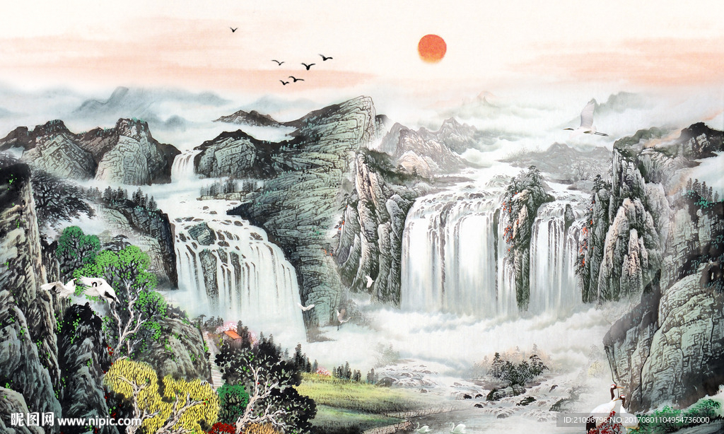 山水国画背景墙