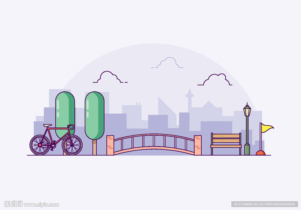 精致矢量彩色自行车旅行插画