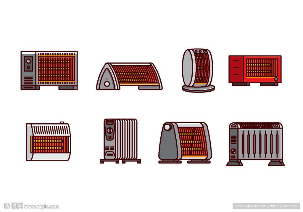 精致矢量彩色电暖器图标