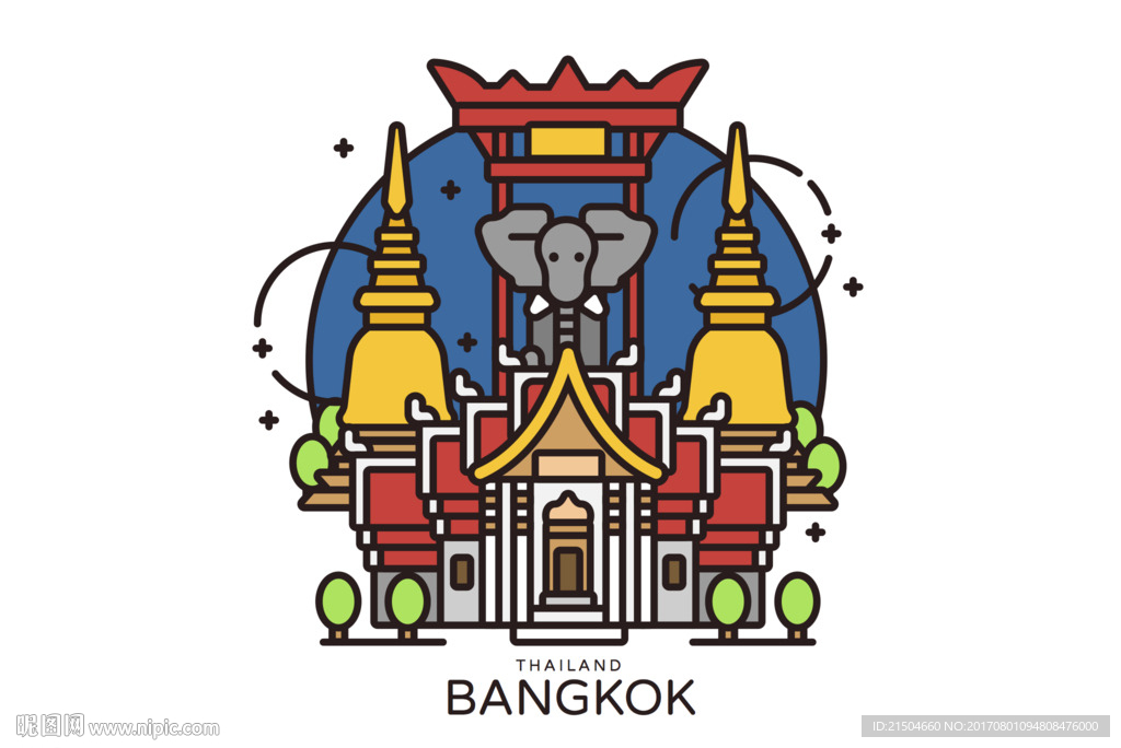 精致矢量彩色泰国曼谷景点图标