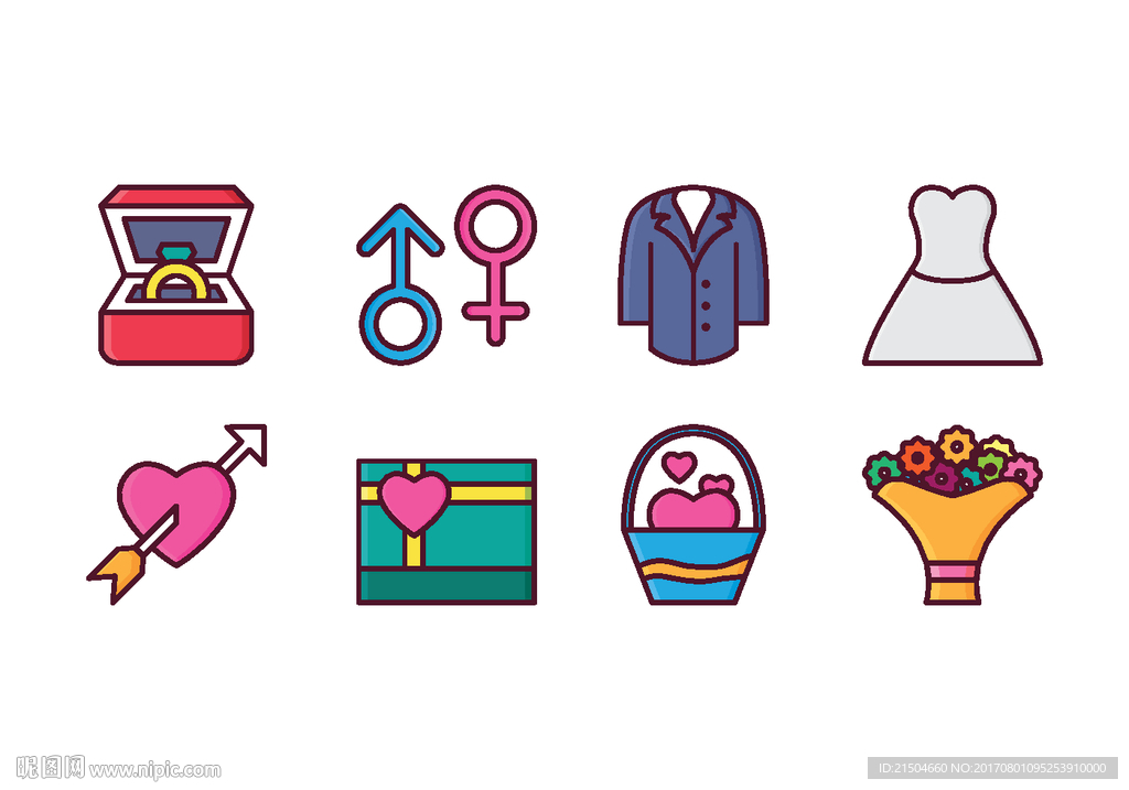 精致矢量彩色婚姻图标