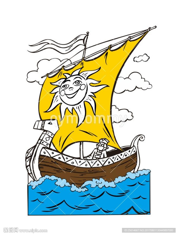 卡通海盗船线描