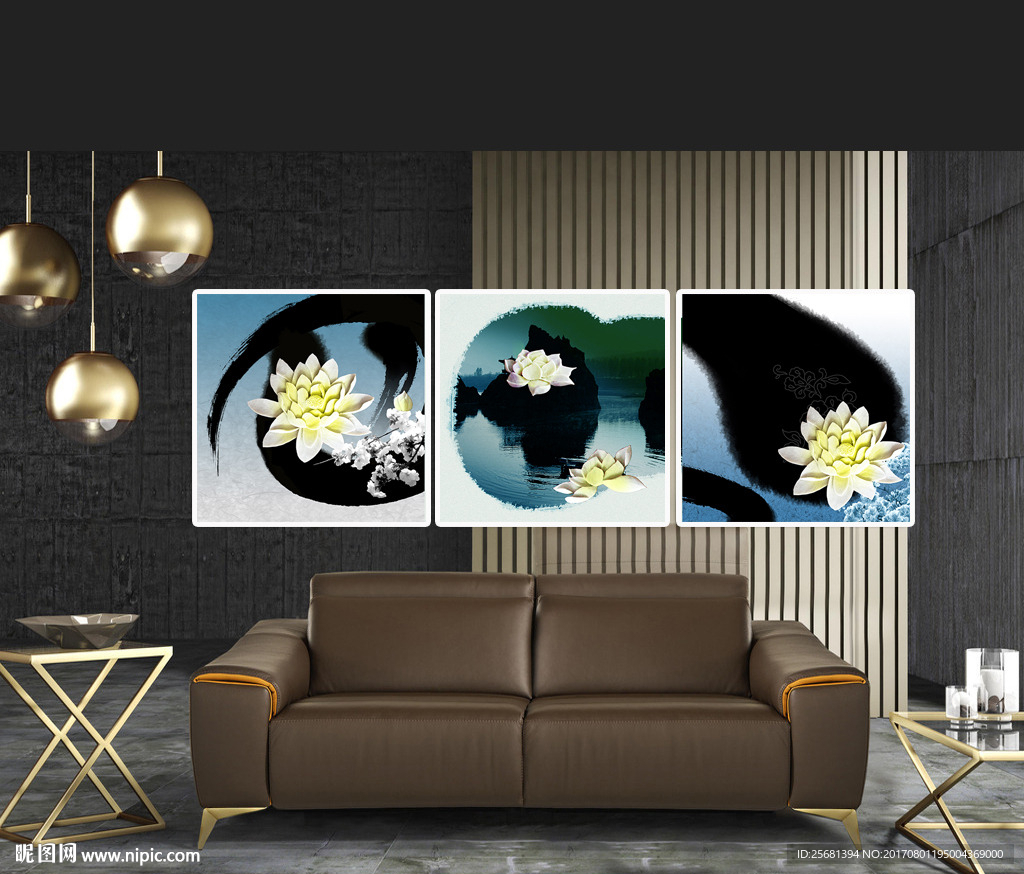 荷花装饰画浮雕