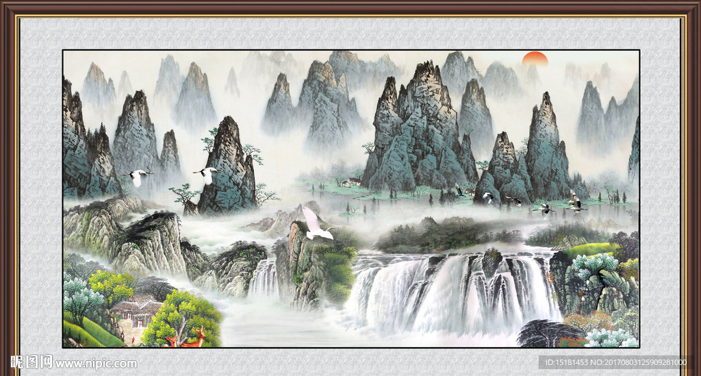 旭日东升国画山水