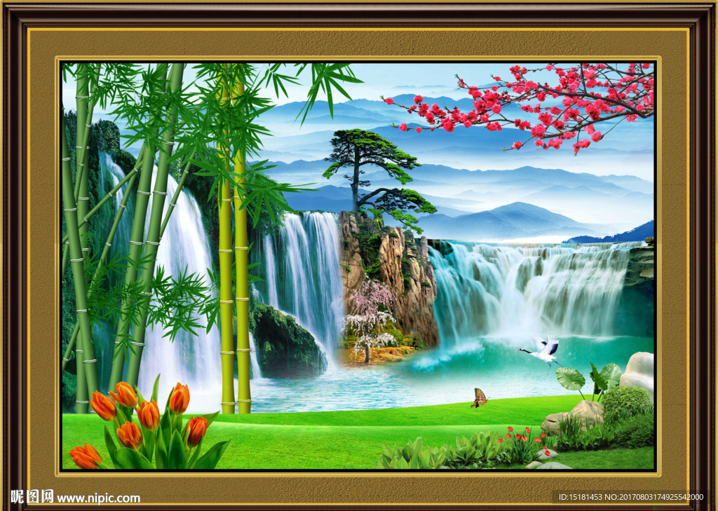 流水生财 竹子平安