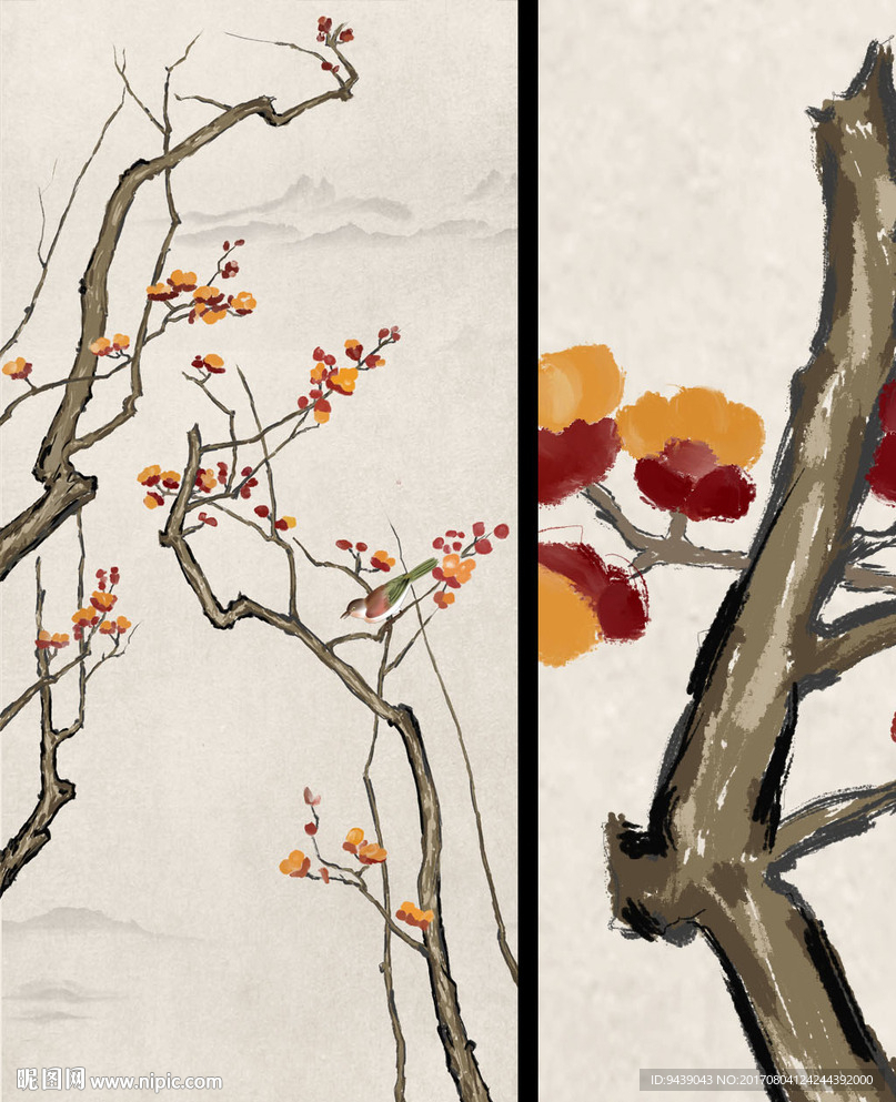 手绘中式花鸟图