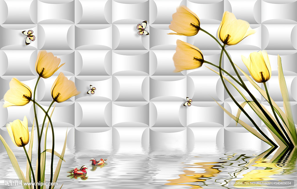 3D时尚立体百合花影视背景墙