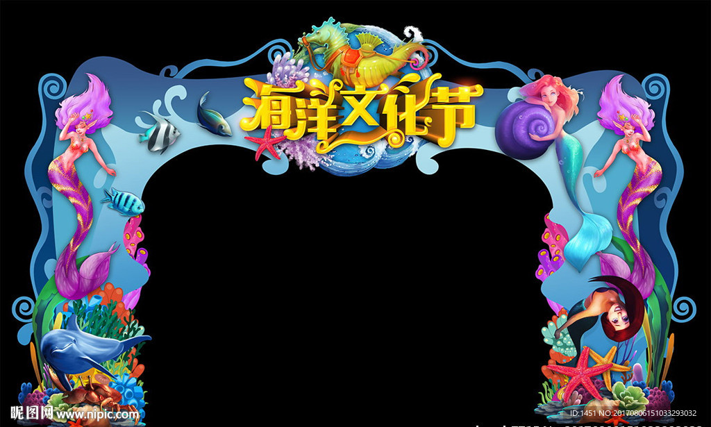 海洋文化节人鱼公主个性门头展板