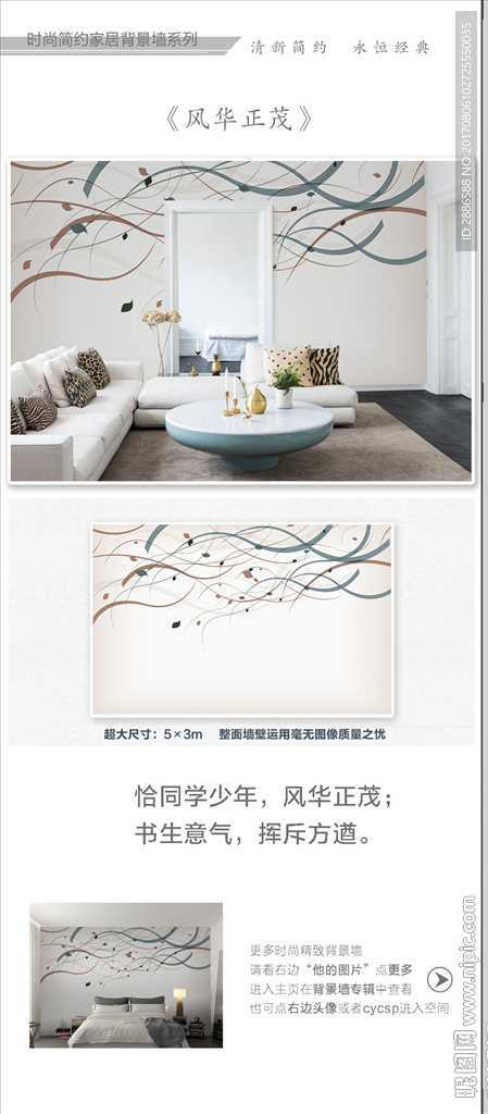 简约动感手绘线条电视背景墙