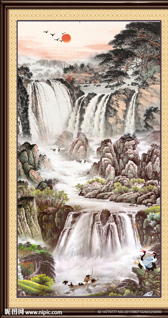 竖幅国画瀑布