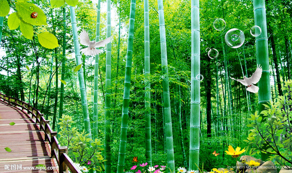 清新唯美竹林小路3D立体风景