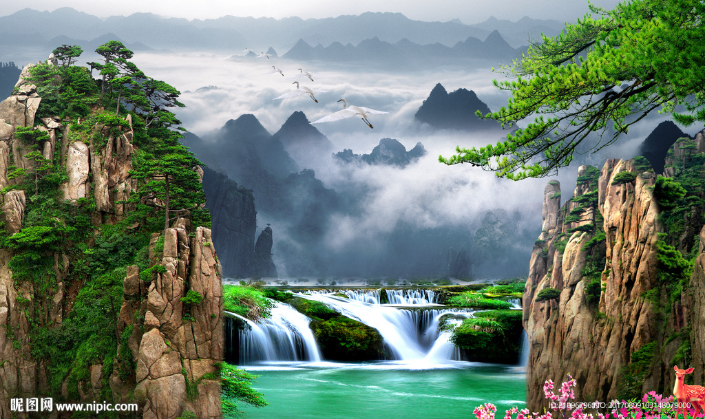 风景山水背景墙