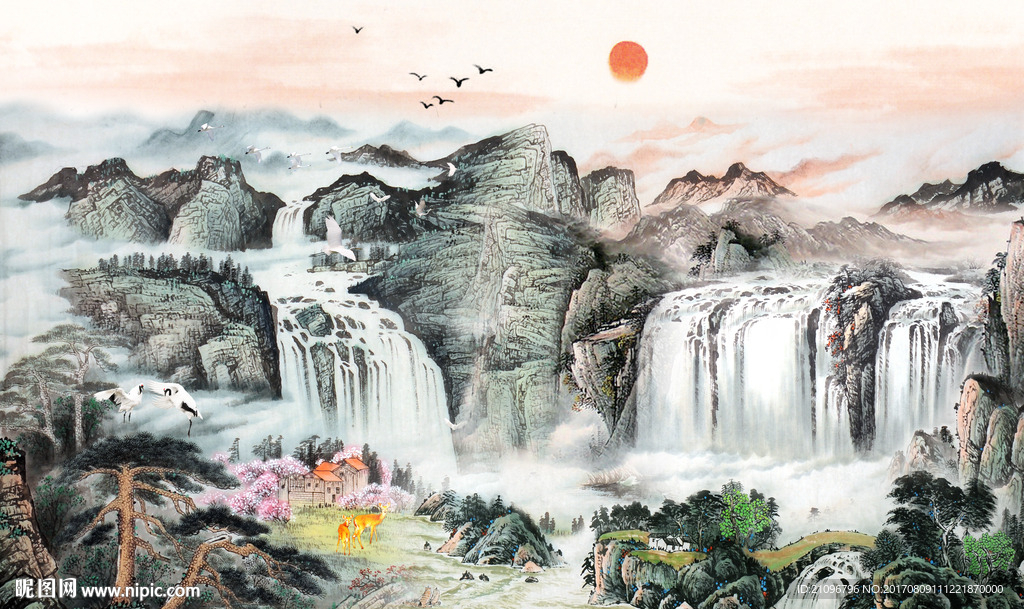 山水国画背景墙