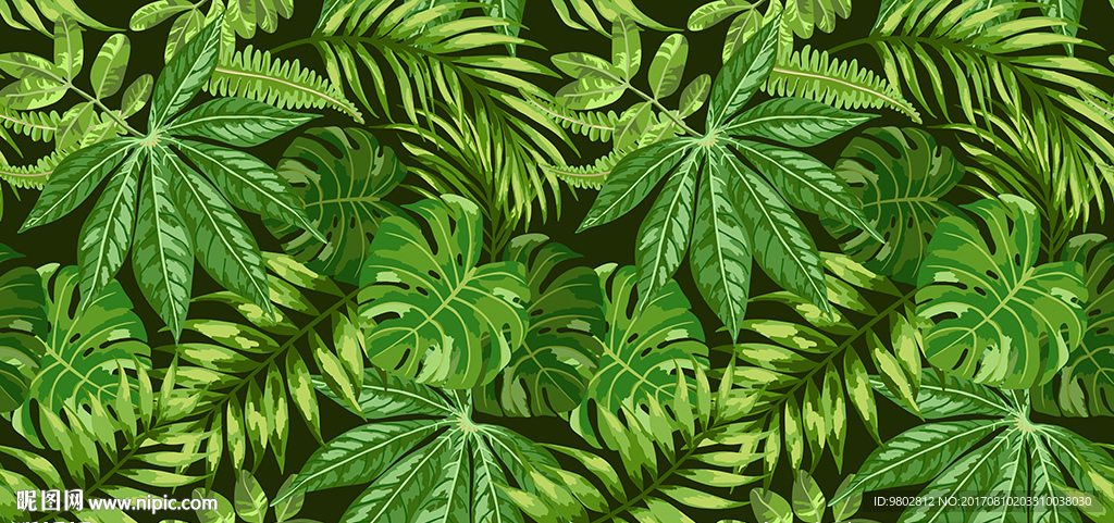 手绘树叶植物背景墙