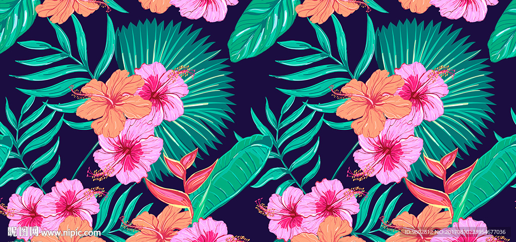 手绘花卉插画背景墙