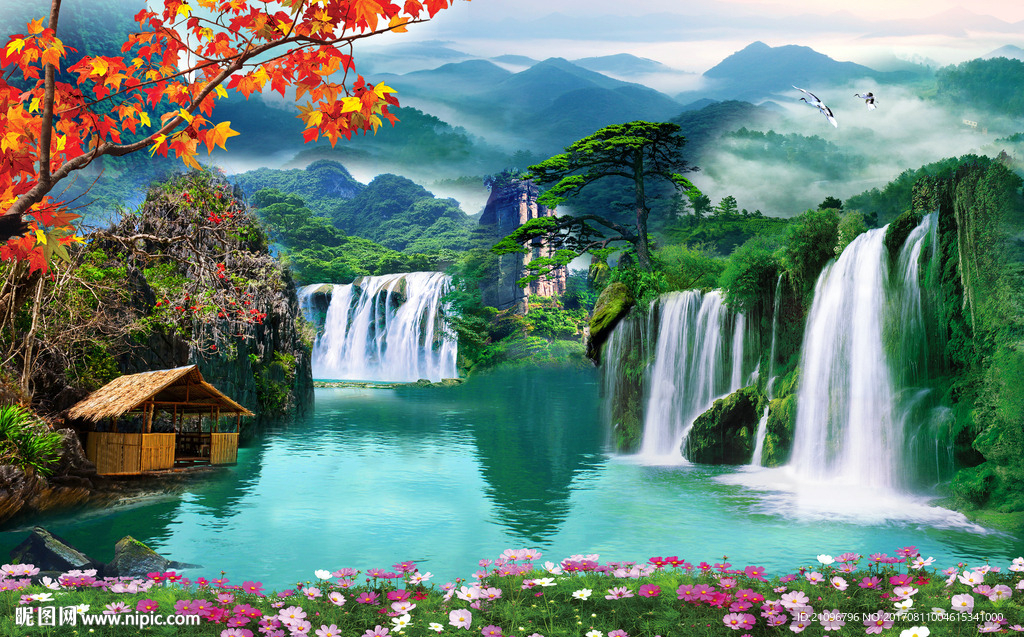 山水风景背景墙