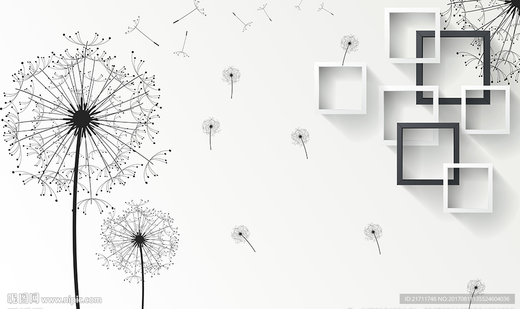 简约蒲公英框框电视背景墙